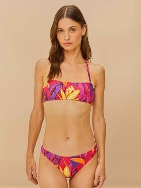 adidas FARM Rio NWT Birds of Paradise Tropical Floral Bandeau Bikini, Medium